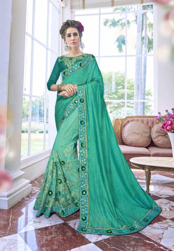 Grab This Beautiful Shade Of Green In This Teal Green Colored Saree Paired With Teal Green Colored Blouse. This Saree Is Fabricated On Art Silk And Net Paired With Art Silk Fabricated Blouse. Its Beautiful New Shade And Attractive Embroidery Will Earn You Lots Of Compliments From Onlookers.