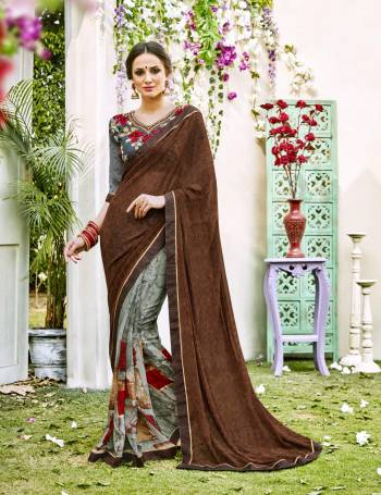 Here Is New And Unique Combination In Saree With This Brown And Grey Combination. Grab This Saree Paired With Grey Colored Blouse. It Is Fabricated On Georgette Paired With Art Silk Fabricated Blouse. Both Its Fabrics Ensures Superb Comfort All Day Long. Buy Now.