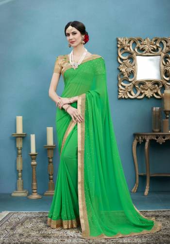 Have Fresh And Pretty Look Always When You Wear This Saree In Green Color Paired With Beige Colored Blouse. This Saree Is Fabricated On Georgette Paired With Art Silk Fabricated Blouse. It Has Embroidered Lace Border And Blouse. Buy It Now.