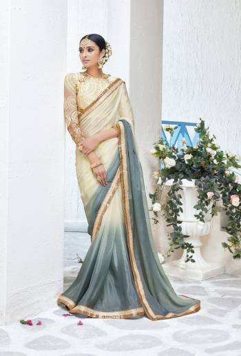 Here Is Lovely Rich Looking Saree Which Will Give An Elegant Look To Your Personality. This Saree Is In Cream And Grey Color Paired With Cream Colored Blouse. This Saree Is Fabricated On Crepe Paired With Art Silk And Net Fabricated Blouse. Its Designer Blouse And Saree Lace Border Will Earn You Lots Of Compliments From Onlookers.