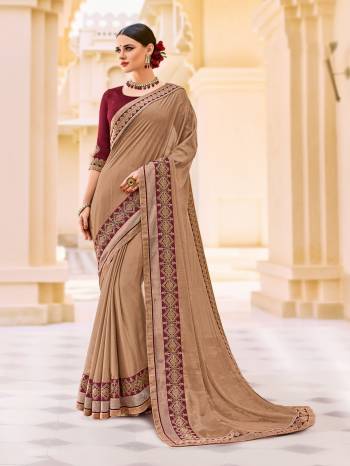 Classy, sensuous and versatile are the perfect words to describe this beige color two-tone chiffon pattern saree. Ideal for party, festive & social gatherings. this gorgeous saree featuring a beautiful mix of designs. Its attractive color and designer patch, stone, floral design work over the attire & contrast hemline adds to the look. Comes along with a contrast unstitched blouse.