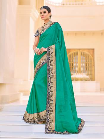 Show your elegance by wearing this gorgeous sea green color two-tone chiffon pattern saree. Ideal for party, festive & social gatherings. this gorgeous saree featuring a beautiful mix of designs. Its attractive color and designer patch, stone, floral design work over the attire & contrast hemline adds to the look. Comes along with a contrast unstitched blouse.