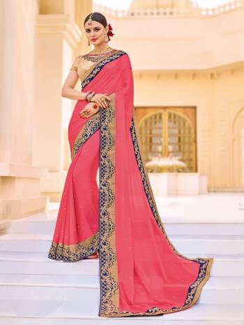 Get this amazing saree from Indian Women and look pretty like never before. wearing this pink color silk chiffon saree. Ideal for party, festive & social gatherings. this gorgeous saree featuring a beautiful mix of designs. Its attractive color and designer patch, stone, floral design work over the attire & contrast hemline adds to the look. Comes along with a contrast unstitched blouse.