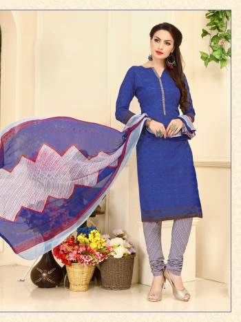 For Your Casual Wear Here Is A Simple Dress Material In Blue Color Paired With Grey Colored Bottom And Blue Colored Dupatta. Its Top And Bottom Are Fabricated On Cotton Paired With Chiffon Dupatta. Its Fabrics Ensures Superb Comfort All Day Long.