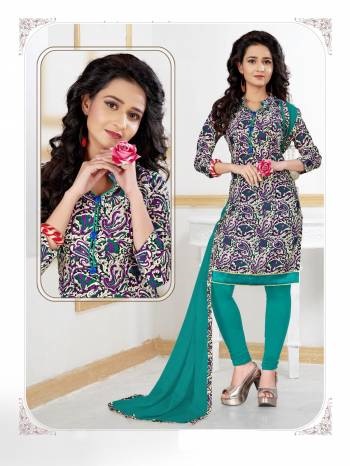 Go Colorful With This Multi Colored Dress Material Paired With Sea Green Colored Bottom And Dupatta. Its Top And Bottom And Are Fabricated On Cotton Paired With Chiffon Dupatta. Its Fabrics Ensures Superb Comfort All Day Long. 