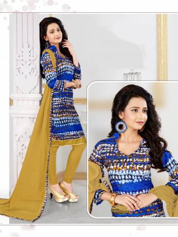 Simple Suit Is Here For Your Casual Wear In Blue Color Paired With Contrasting Occur Yellow Colored Bottom And Dupatta. Its Top And Bottom Are Fabricated On Cotton Paired With Chiffon Dupatta. Buy This Dress Material Now.