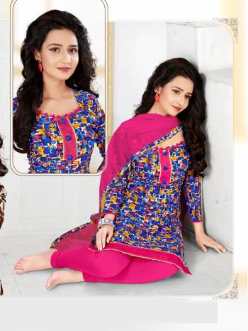 For Your Daily Wear, Grab This Dress Material In Blue color Paired With Contrasting Pink Colored Bottom And Dupatta. Its Top and Bottom Are Fabricated On Cotton paired With Chiffon Dupatta. Buy This Dress Material Now.