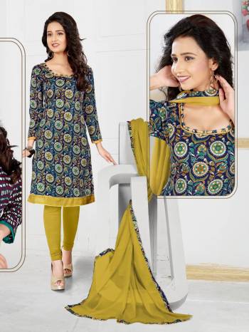 Dress Material Gives You Utmost Comfort When Stitched As Per The Size And Comfort. So Grab This Dress Material In Blue Color Paired With Contrasting Pear Green Colored Bottom And Dupatta. Its Top and Bottom Are fabricated On Cotton Paired With Chiffon Dupatta. Buy This Dress Material Now.