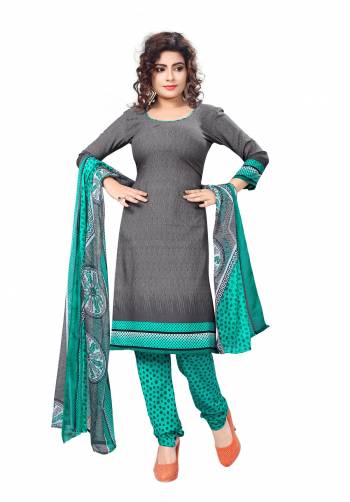 Simple And Elegant Looking Dress Material Is Here Grey Color Paired With Contrasting Sea Green Colored Bottom And Sea Green And Grey Colored Dupatta. Its Top and Bottom Are Fabricated On Cotton Paired With Chiffon Dupatta. It Is Light In Weight And Easy To Carry All Day Long.