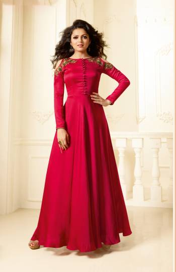 Attract All Wearing This Beautiful Gown In Dark Pink Color With Cold Shoulder Sleeve Pattern. It Is Fabricated On Satin Silk Which Ensures Superb Comfort All Day Long. Get This Amazing Readymade Gown Now.