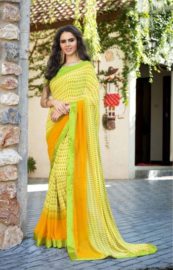 Attract All Wearing This Saree In Yellow Color Paired With Contrasting Green Colored Blouse. This Saree Is fabricated On Georgette Paired With Satin Fabricated Blouse. It Is Beautified With Intricate Prints All Over It.