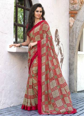 Checks Printed Saree Gives A New And Unqiue Look To Your Personality. So Grab This Saree In Red And Grey Color Paired With Red Colored Blouse. This Saree Is Fabricated On Georgette Paired With Satin Fabricated Blouse. It Is Light In Weight And Easy To carry All Day Long.