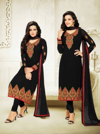 Enhance Your Beauty Wearing This Straight Cut Suit In Black Color Paired With Black Colored Bottom And Dupatta. This Dress Material Is Fabricated On Georgette Paired With Santoon Bottom And Chiffon Dupatta. Its All Three Fabrics Ensures Superb Comfort All Day Long. Buy Now.