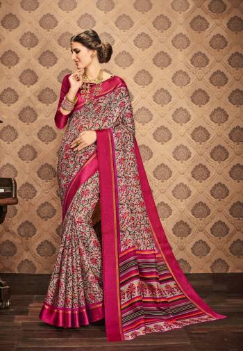 Bright And Visually Appealing Saree Is Here With This Saree In Dark Pink Color Paired With Dark Pink Colored Blouse. This Saree And Blouse Are Fabricated On Kota Art Silk Beautified With Small Floral Prints All Over It. 