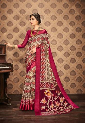 Go Floral With This Saree In Grey Color Paired With Magenta Pink Colored Blouse. This Saree And Blouse Are Fabricated On Kota Art Silk. Its Fabric Ensures Superb Comfort All Day Long. It Is Light Weight And Easy To Carry All Day Long.