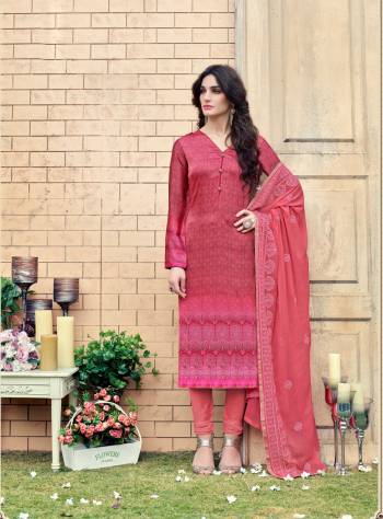 Look Pretty Wearing This Straight Cut Suit In Pink Color Paired With Pink Colored Bottom And Dupatta. Its Top Is Fabricated On Satin Silk Paired With Crepe Bottom And Chiffon Dupatta. This Designer Dress Material Is Soft Towards Skin And Easy To Carry All Day Long.