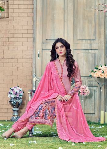 If Those Readymade Suit Does Lend You The Desired Comfort Than Grab This Dress Material And Get This Stitched As Per Your Desired Fit And Comfort.  Its Top Is In Light Pink Color Paired With Pink Colored Bottom And Dupatta. Its Top Is Fabricated On Satin Silk Paired With Crepe Bottom And Chiffon Dupatta. Buy This Dress Material Now. 