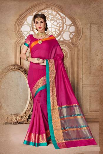 Shine Bright Wearing This Saree In Dark Pink Color Paired With Dark Pink Colored Blouse. This Saree Is Fabricated On Cotton Silk Paired With Art Silk Fabricated Blouse. It Is Light Weight And Easy To Carry All Day Long.