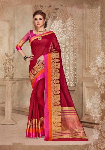 Adorn The Angelic Look Wearing This Saree In Red Color Paired With Dark Pink Colored Blouse. This Saree Is Fabricated On Cotton Silk Paired With Art Silk Fabricated Blouse. This Pretty Saree Is Fabricated On Cotton Silk Paired With Art Silk Fabricated Blouse. Both The Fabrics Ensures Superb Comfort All day Long.