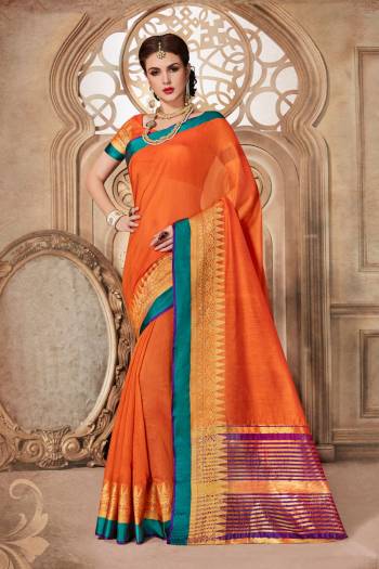 Orange Color Induces Perfect Summery Appeal To Any Outfit So Grab This Saree In Orange Color Paired With Orange Colored Blouse. It Is Fabricated On Cotton Silk Paired With Art Silk Fabricated Blouse. It Has Beautiful Weave Over The Lace Border. Buy now.