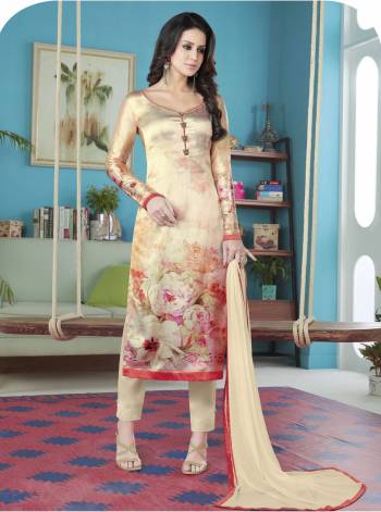 Flaunt Your Rich and Elegant Taste Wearing This Dress Material In Cream Color Paired With Cream Colored Bottom And Dupatta. Its Top Is Fabricated On Satin Paired With Crepe Bottom And Chiffon Dupatta. All Three Fabrics Ensures Superb Comfort All day Long.