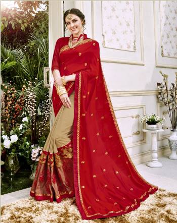 Forever Combination Is Her With This Saree In Red And Beige Color Paired With Red Colored Blouse. This Saree Is Fabricated On Silk Georgette Paired With Art Silk Fabricated Blouse. It Traditional Combination Will Give A Very Pretty Look.