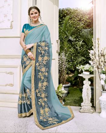 Colors That Suits Every Personality, Grab This Saree In Sky Blue Color Paired With Sky Blue Colored Blouse. This Saree Is Fabricated On Silk Georgette Paired With Art Silk Fabricated Blouse. It Is Beautified with White Colored Embroidery. Buy This Saree Now.