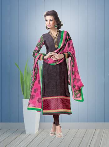 Add This New And Unique Color To Your Wardrobe With This Suit In Wine Color Paired With Contrasting Pink Colored Dupatta. Its Top And bottom Are Fabricated On Crepe Paired With Chiffon Dupatta. It Enusres Superb comfort All Day Long.