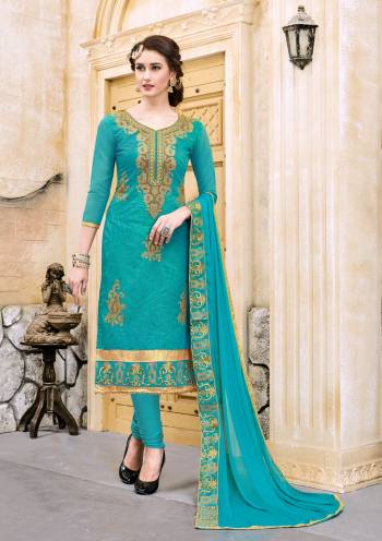 Celebrate This Festive Season With Beauty And Comfort With This Suit In Blue Color Paired With Blue Colored Bottom And Dupatta. This Dress Material Is Fabricated On Cotton Paired With Chiffon Dupatta. It Will Definitely Earn You Lots Of Compliments From Onlookers.