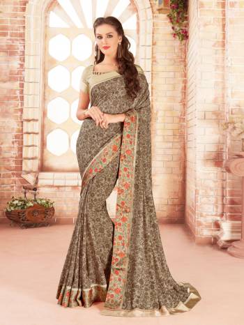 For Your Casual Or Semi-Casual Wear, Grab This Saree In Grey Color Paired With Pale Khaki colored Blouse. This Saree Is Fabricated On Silk Georgette Paired With Georgette Fabricated Blouse. It Has Pretty Intricate Prints All Over The Saree.