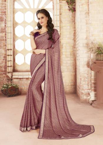 New And Unique Pretty shade Is Here With This Saree In Light Purple Color Paired With Purple Colored Blouse. This Saree Is Fabricated On Silk Georgette Paired With Georgette Fabricated Blouse. It Has Intricate Prints All Over The Saree. Buy This Pretty Saree Now.