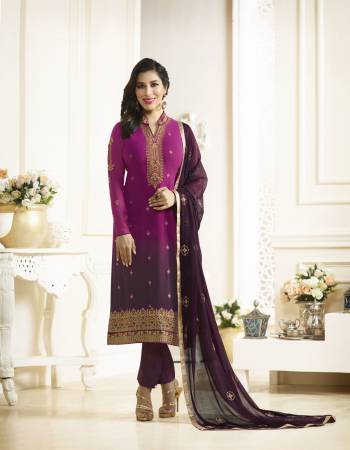 Shine Bright With This Semi-Stitched Straight Cut Suit In Purple Color Paired With Dark Purple Colored Bottom And Dupatta. Its Top Is Fabricated On Georgette Paired With Santoon Bottom And Chiffon Dupatta. All Three Fabrics Ensures Superb Comfort All Day Long. 