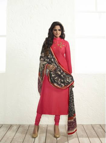 Attract All Wearing This Straight Cut Suit In Dark Pink Color Paired With Dark Grey Colored Dupatta. Its Top And Dupatta Are Fabricated On Maslin Silk Paired With Santoon Bottom. It Is Easy To Carry All Day Long. Also It Is Light In Weight.