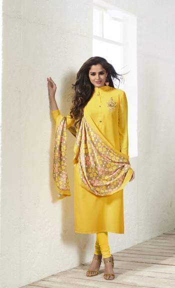 Here Is a Suit Perfect For Your Semi-Casual Wear In Yellow Color Paired With Yellow Bottom And Beige Colored Dupatta. This Straight Cut Readymade Suit Is Fabricated On Maslin Silk Paired With Santoon Bottom And Maslin Dupatta. Its Fabrics Are Soft Towards Skin And easy To Carry All Day Long.