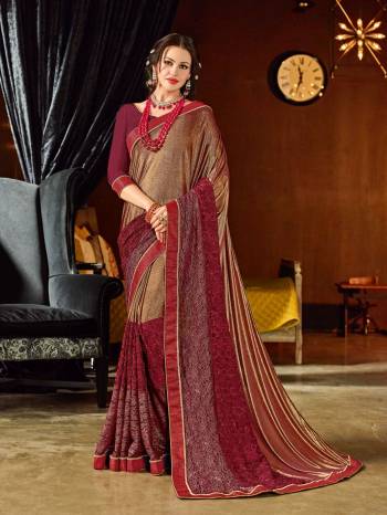 Look gorgeous in this beautiful printed copper and maroon color imported coated fabrics and imported net jacquard with coating saree. Ideal for party, festive & social gatherings. this gorgeous saree featuring a beautiful mix of designs. Its attractive color and designer heavy embroidered design, moti, stone, beautiful floral design, cut paste design work over the attire & contrast hemline adds to the look. Comes along with a contrast unstitched blouse.