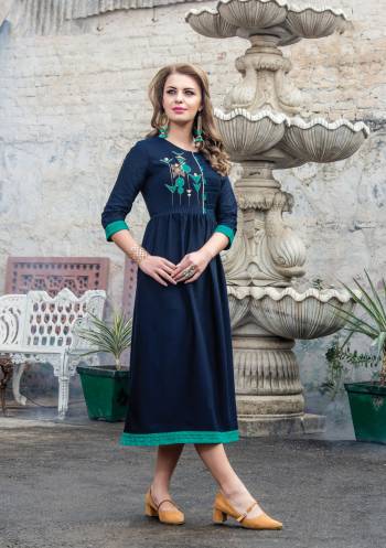 Enhance Your Personality Wearing This Blue Colored Designer Reeadymade Kurti Fabricated On Art Silk. It Is Beautified With Contrasting Thread Embroidery. Buy This Kurti Now. 