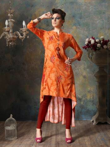 Orange Color Induces Perfect Summery Appeal To Any Outfit. So Grab This Kurti In Orange Color Fabricated On Rayon Cotton. It Is Light Weight And Ensures Superb Comfort All Day Long. Buy Now.