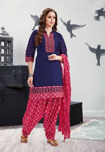 Grab This Beautiful Readymade Patiyala Suit In Violet Colored Top Paired With Pink Colored Patiyala Salwar And Dupatta. Its Top, Bottom And Dupatta Are Fabricated On Cotton Beautified with Prints. It Is Light In Weight And Comfortable To Carry All Day Long.