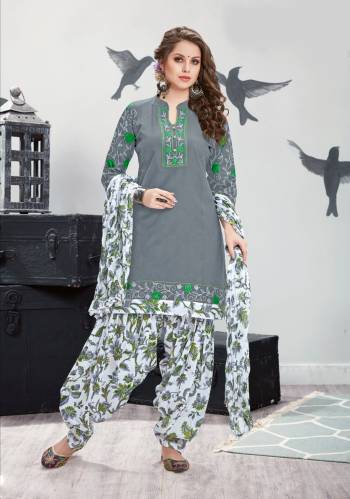 Here Is Rich and Simple Looking Patiyala Suit In Grey Colored Top Paired With White Colored Bottom and Dupatta. Its Top, Bottom And Dupatta Are Fabricated On Cotton. Buy this Readymade Suit Now Which Is Available In Many Sizes.