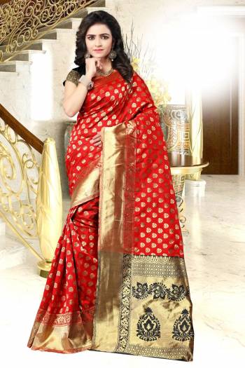 Banarasi Saree always Look Good In Attractive Colors, So Grab This Attractive Red Colored Saree Paired With Black Colored Blouse. This Saree And Blouse Are Fabricated On Banarasi Art Silk Beautified With Weave All Over It. 