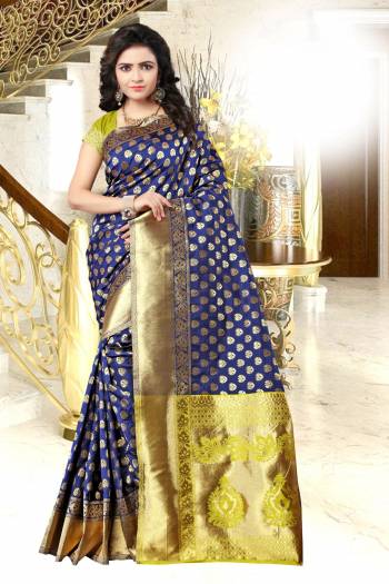 Beautiful Combination Is Here Banarasi Saree With This Saree In Blue Colored Paired With Contrasting Pear Green Colored Blouse. This Saree And Blouse Are Fabricated On Banarasi Art Silk. It Durable And Also Easy To Care For.