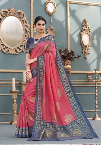 New And Unqiue Shade Is Here With This Pretty Saree In Peach Color Paired With Steel Blue Colored Blouse. This Saree And Blouse Are Fabricated On Tussar Art Silk. This Saree Will Give A Rich Look To Your Personality.