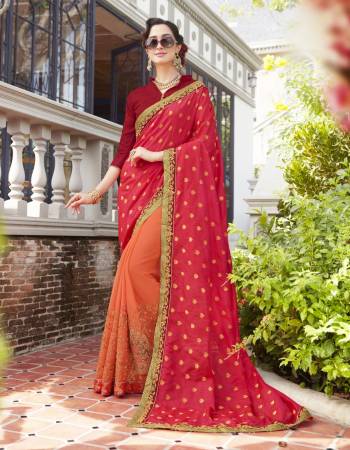 You Will Definitely Steal The Show, Wearing This Pink And Light Orange Colored Saree. Made From Silk And Georgette, This Saree Will Stay Very Soft Against Your Skin. Featuring An Attractive Fancy Border And Pattern, This Saree Can Be Worn With Matching Accessories For A Beautiful Look. Wear It Now.