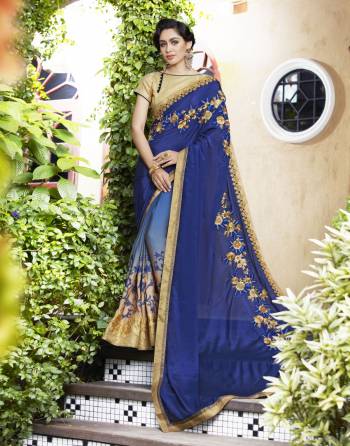 Look Elegantly Stylish In The Traditional Indian Sarees. This Blue Colored Saree Is Beautified On  Georgette With Brocade Blouse.Buy This Beautiful Saree Now.