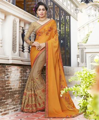 The New Trendy Collection Of Designer Saree Has Arrived To The Fashion House.Get This Orange And  Light Brown  Colored Saree. Made From Georgette And Chiffon And Adorn The Most Classy Look For The Any Event.Wear It & Shine More