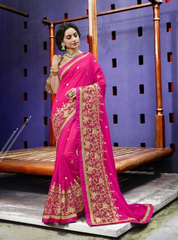 Bright And Visually Appealing Color Is Here With This Saree In Fuschia Pink Color Paired With Beige Colored Blouse, This Saree Is Fabricated On Art Silk Paired With Brocade Fabricated Blouse. Its Has All Time Favourite Jari Embroidery.  