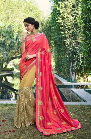 Look Pretty Wearing This Saree In Pink And Beige Color Paired With Beige Colored Blouse. This Saree Is Fabricated On Art Silk And Georgette Paired With Brocade Fabricated Blouse. Its Pretty Colors And Comfortable Fabric Give You Confidence And Great Look.