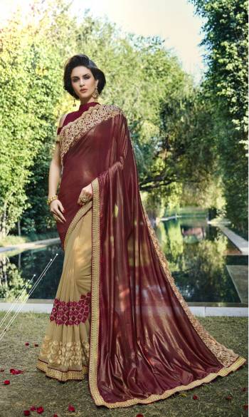 Grab This Beautiful Designer Saree In Maroon and Beige Color Paired With Maroon Colored Blouse. This Saree Is Fabricated On Smoke Georgette And Georgette Paired With Art Silk Fabricated Blouse. Buy This Designer Saree Now.