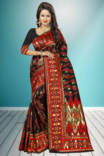 Color Which IS Always In And Suits On Every Age Group, Get This Amazing Black And Red Colored Saree Paired With Black Colored Blouse. This Saree And Blouse are Fabricated On Banarasi Art Silk Beautified With Jacquard Work All Over.