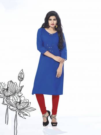 Look Lovely Wearing This Simple Kurti In Blue Color Fabricated On Cotton. This Plain Kurti Is Fabricated On Cotton. It Is Light In Weight And Easy To Carry All Day Long.